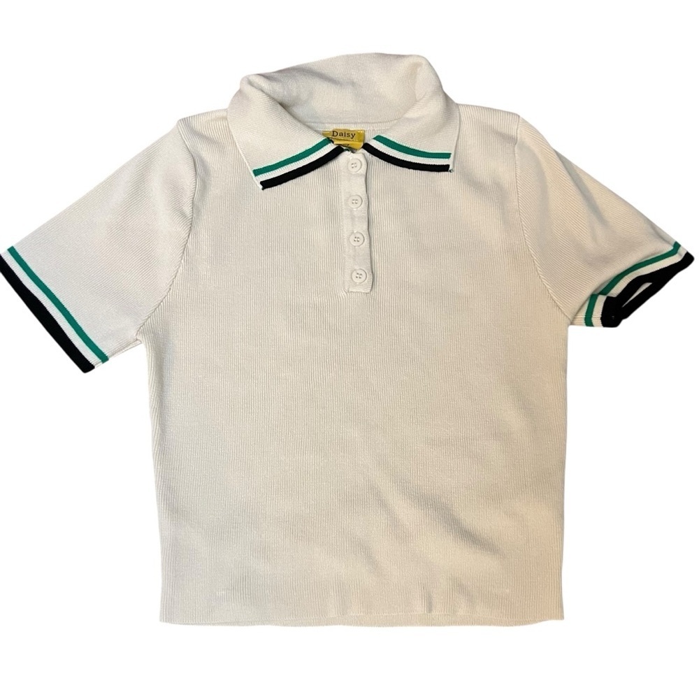 Daisy|Girls 2-Piece Knit Set -Polo Top & Pleated Skort- Cream/Ivory -Size S - Picture 5 of 10
